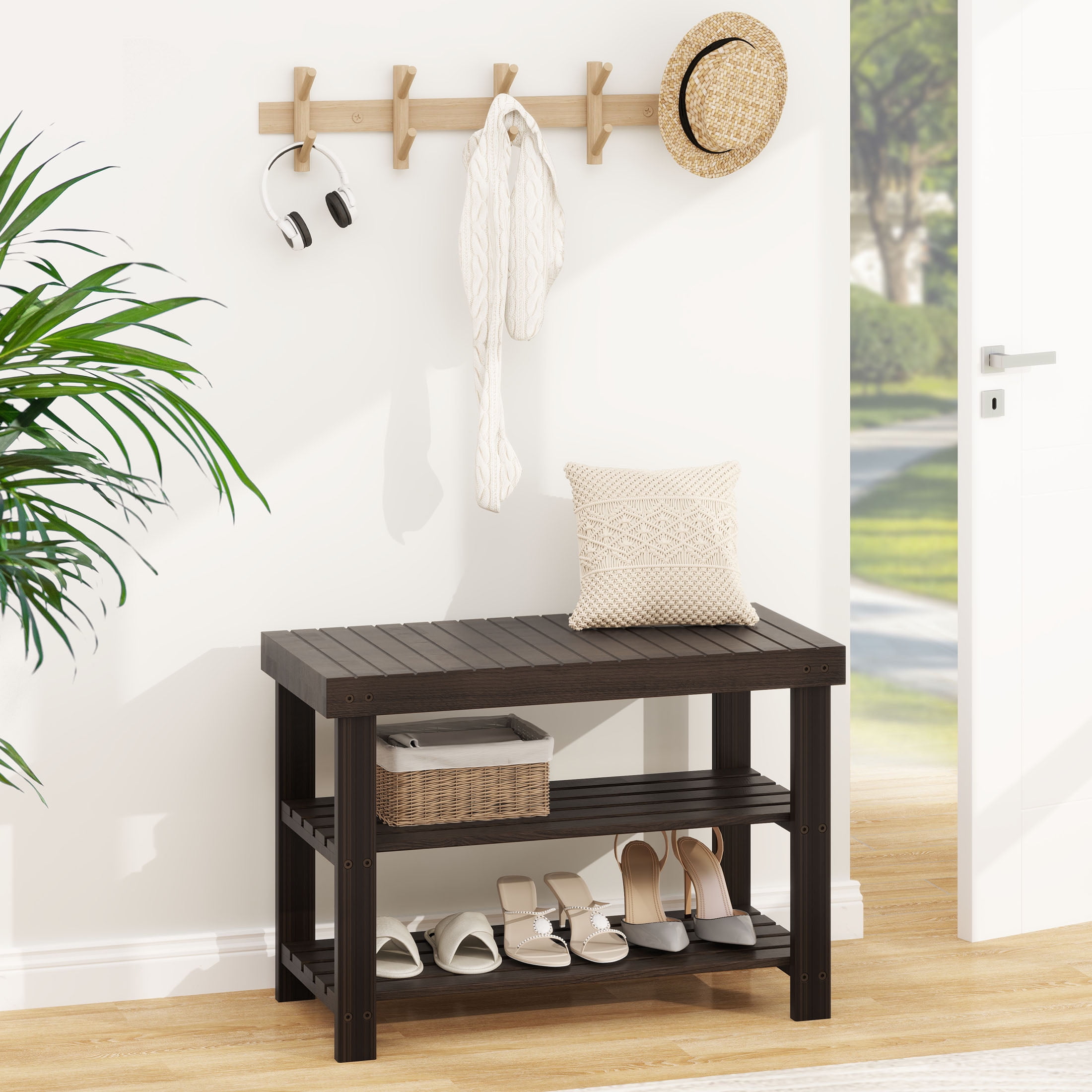 EDX Bamboo 3-Tier Shoe Rack Bench, Brown photo 8