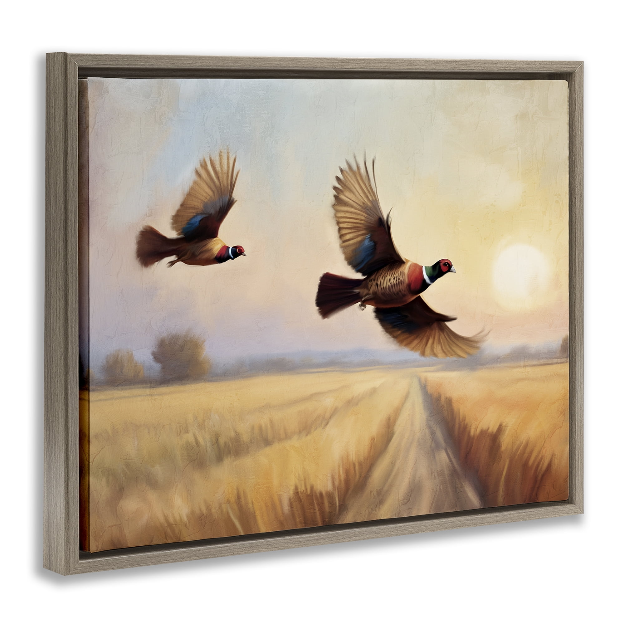 Stupell Industries Fall Flight Pheasants Landscape & Nature Painting Brown Floater Framed Canvas Art Print Wall Art, 31 x 25