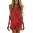 thumbnail image 2 of Bbyeadc Linen Dresses for Women Summer Cami Lounge Slip Sundress Sleeveless V Neck House Casual Mini Dresses,Red (S), 2 of 7