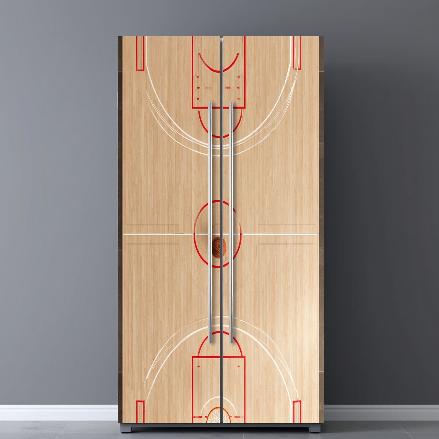 Self Adhesive Vinyl Refrigerator Wrap Set An aerial view half end basketball court Door Mural Removable Fridge Sticker Peel and Stick&nbsp;Full Door Cover Decal Kitchen Bar Decor