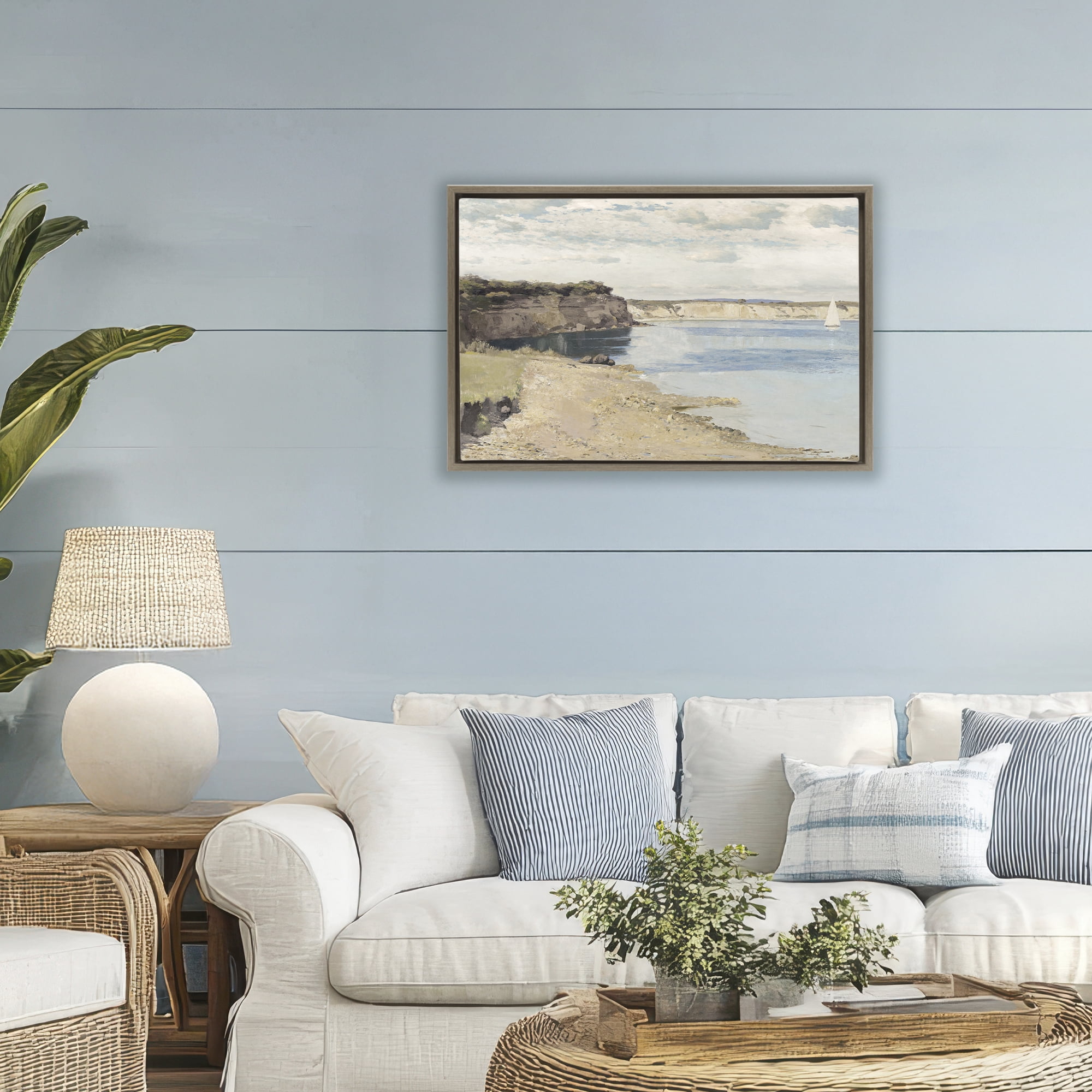 Stupell Industries Set Sail Peaceful Cove Brown Framed Floater Canvas Wall Art, design by Christy McKee