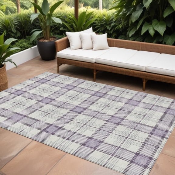 HomeRoots 601337 10 x 14 ft. Lavender, Purple & Gray Plaid Washable Indoor & Outdoor Rectangle Area Rug
