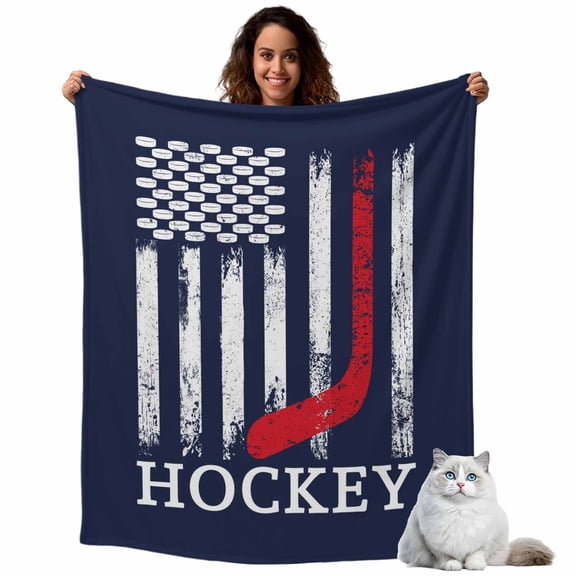 Flannel Fleece Throw Blankets American Ice Hockey Sports Throws Blankets, Stripes USA Flag Lightweight Soft Warm Blanket for Couch Sofa Bed Living Room All Season Use, 40x50in
