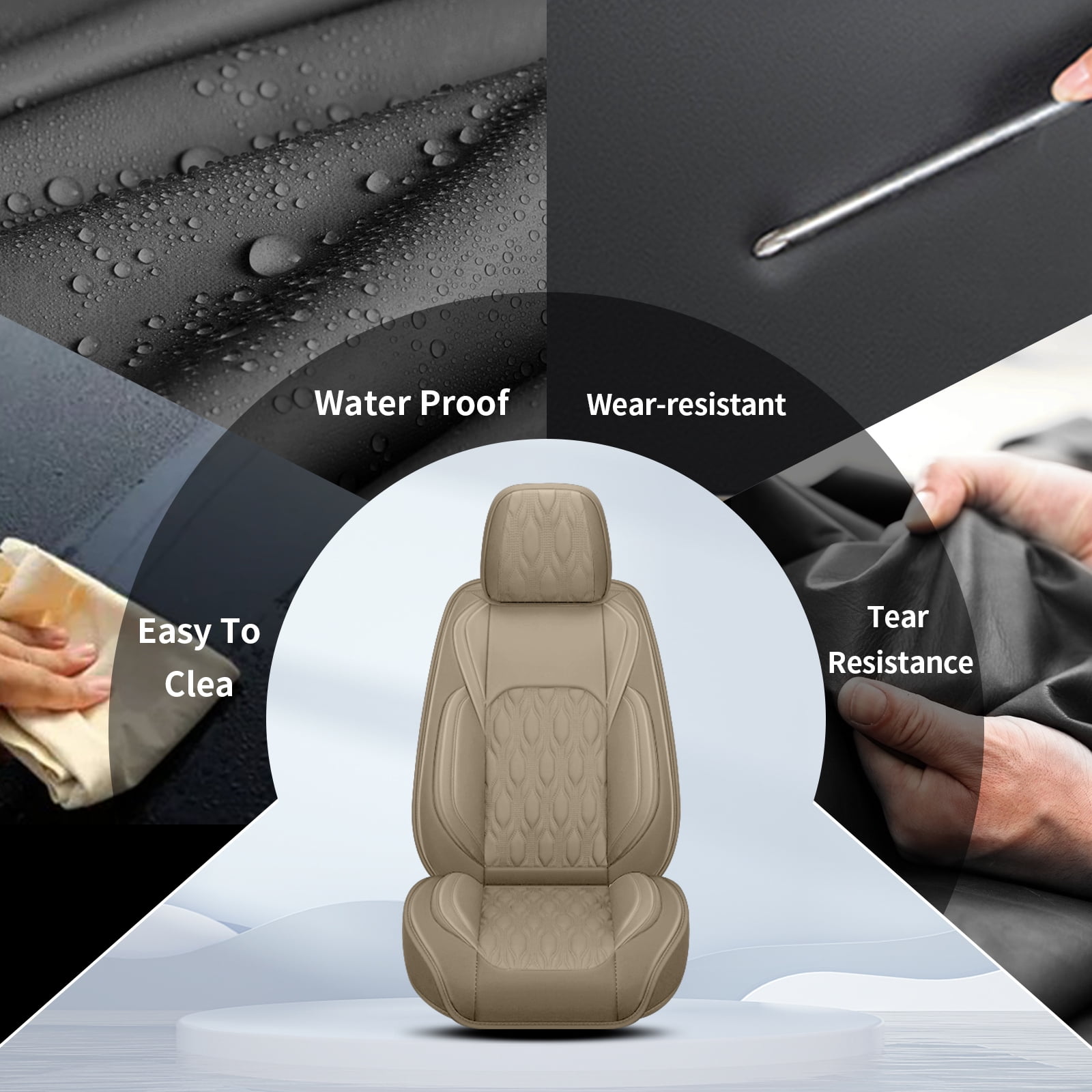 LAONNVIR Black Car Seat Covers Full Set,Premium Leather Front and Back Seat Protectors,Luxury Auto Interior Accessories,Custom Fit for Honda CRV 2007-2025,Beige