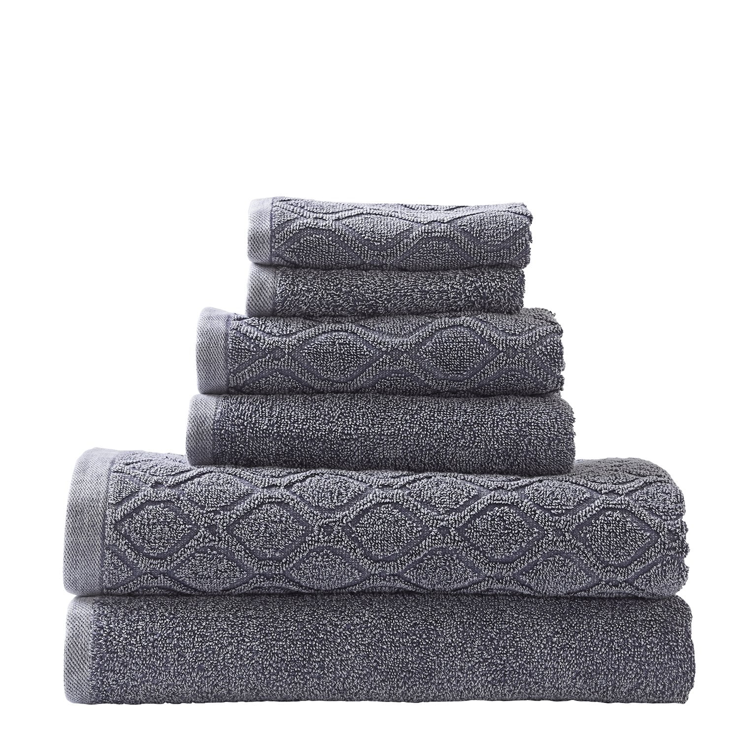 Denim Wash 100 Cotton 550 GSM Jacquard and Solid Combo 6Piece Towel