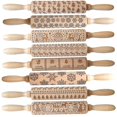 thumbnail image 1 of Rodillos de Navidad Roca Copo de nieve Alce Rodillo de madera Estampado para hornear galletas Galleta Fondant Pastel Rodillo estampado 35 * 4 cmc (hy), 1 of 2