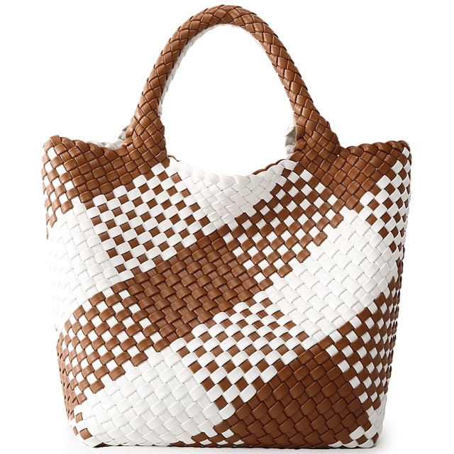 Bolso tejido para mujer, bolso de mano de cuero vegano, bolso grande de viaje de playa de verano y bolso de hombro retro hecho a mano