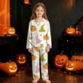 thumbnail image 2 of CUZIBR Girls Halloween Pajamas Sets Pumpkin Ghost Witch Hat Full Print Long Sleeve Lapel Button Top And Pants Soft Sleepwear Two Piece Soft Sleep Cozy Loungewear Nightwear,O-White,7-8 Years, 2 of 4