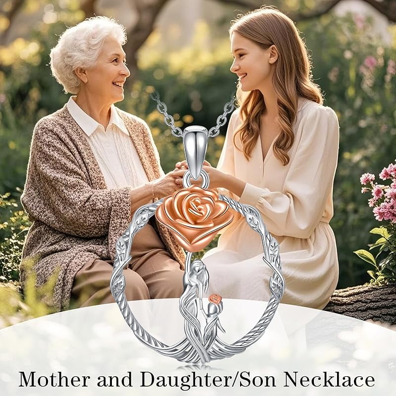 JKR Gifts for Mom 925 Sterling Silver Rose Flower Necklace Mother and 1-5 Daughters/Sons Jewelry Birthday Gifts for Women Wife Grandma