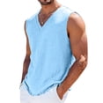 thumbnail image 2 of Stralyhd Summer Tank Tops for Men Relaxed Fit Big and Tall V Neck Solid Linen Sleeveless Shirts Breathable Beach Vacation Tank Tops Light Blue 3XL, 2 of 4