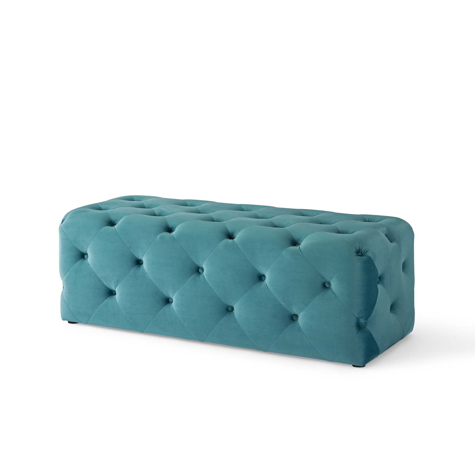 Modway Amour 48" Tufted Button Entryway Performance Velvet Bench in Sea Blue