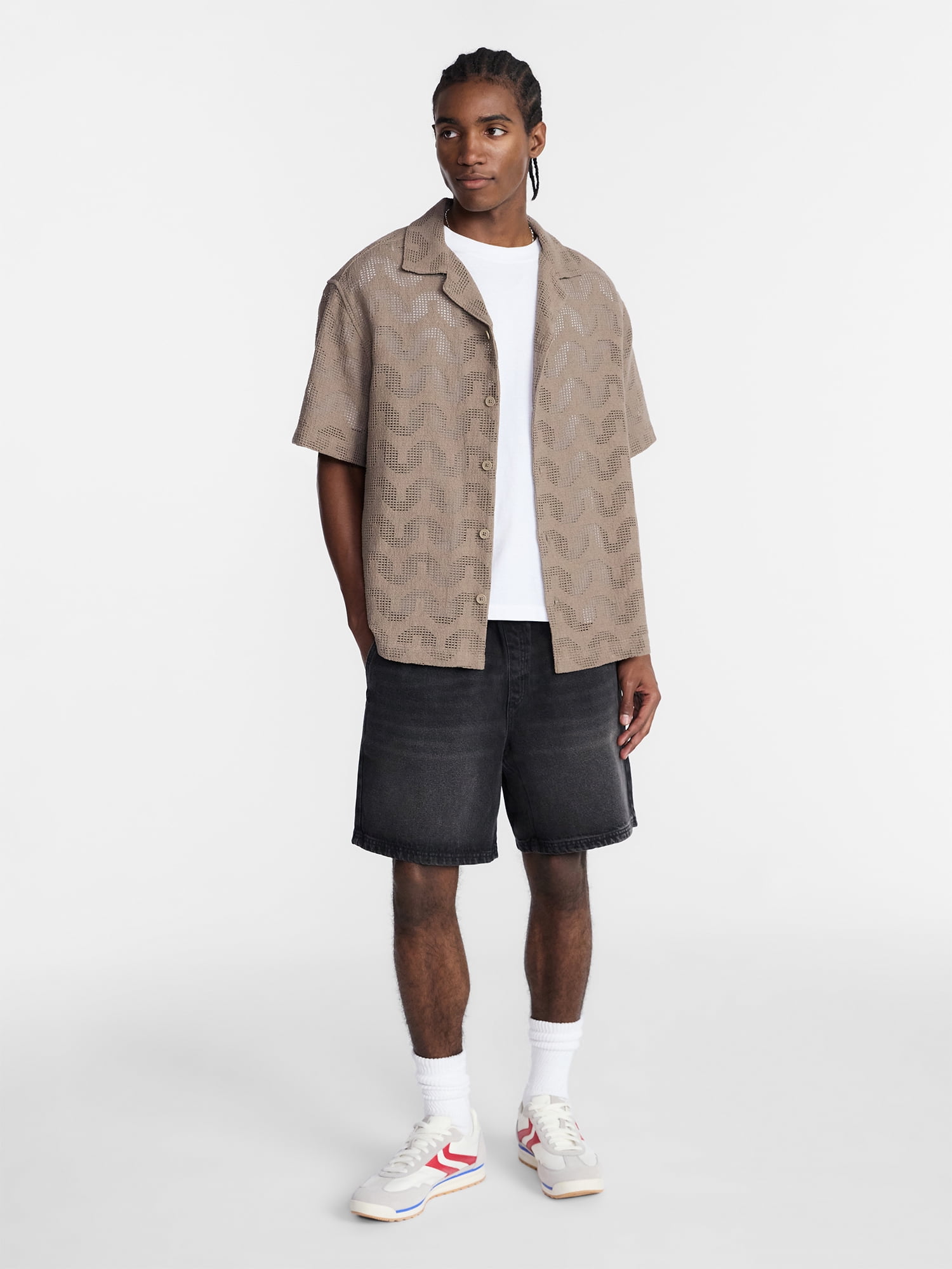 No Boundaries Denim Shorts with Elastic Waist, 100% Cotton, 7" Inseam, Men's XS-5XL