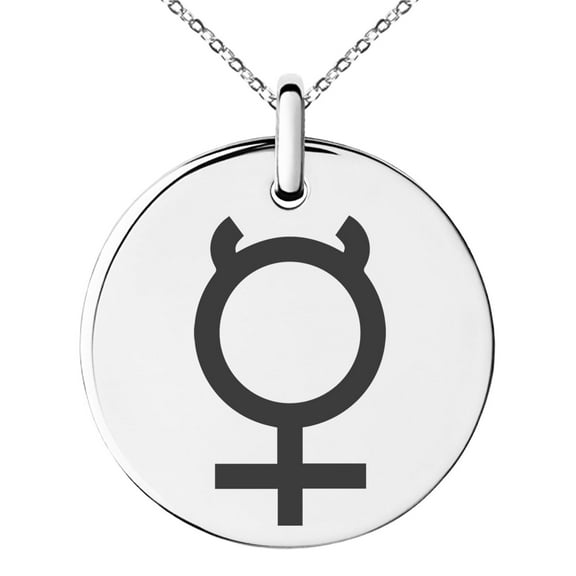 Stainless Steel Solar System Planetary Mercury Engraved Small Medallion Circle Charm Pendant Necklace