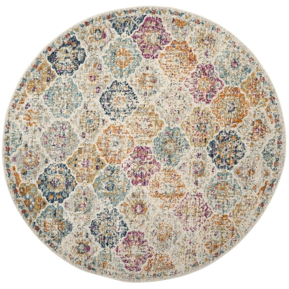 SAFAVIEH Madison Judith Distressed Area Rug, Cream/Multi, 5' x 5' Round