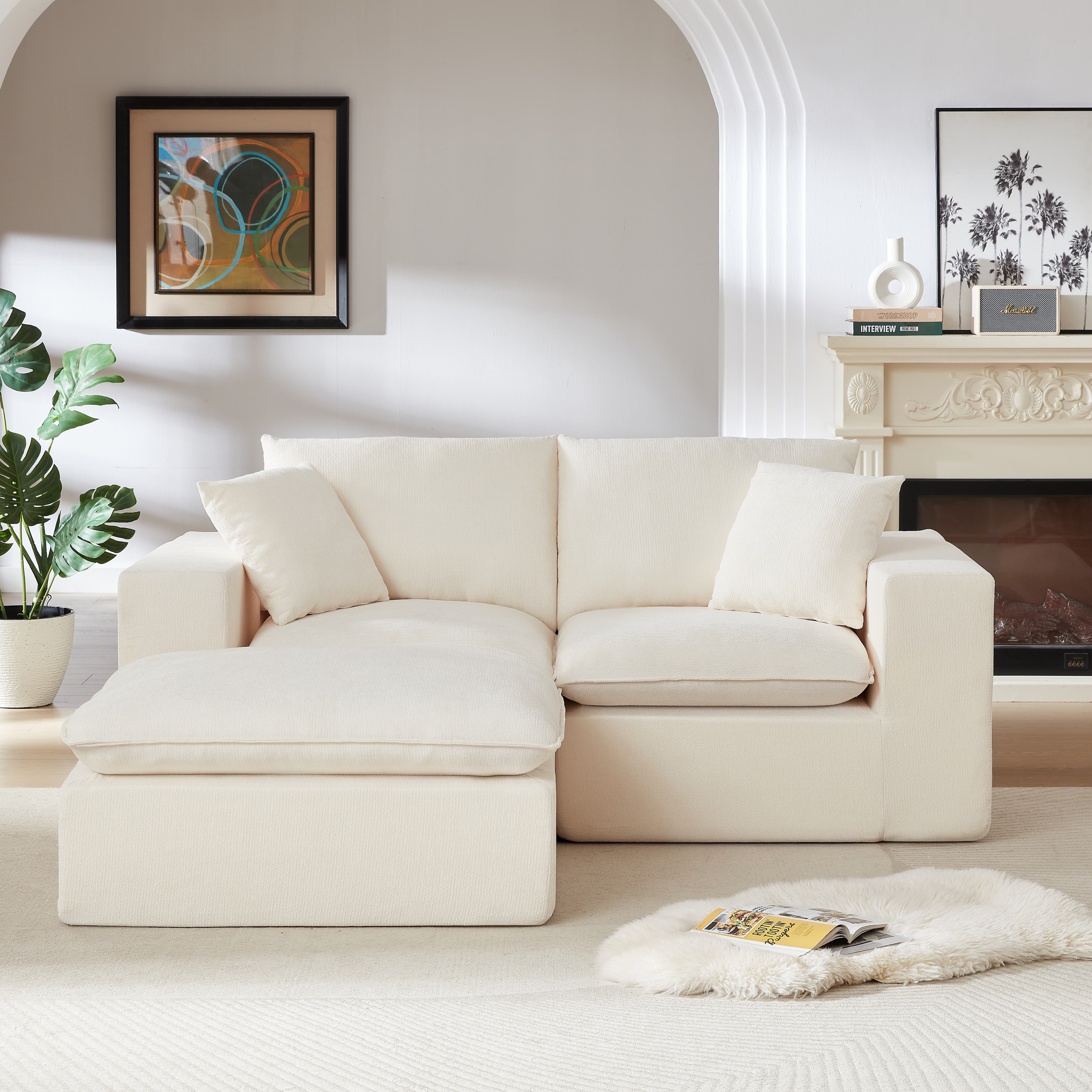 MAYEERTY Modern Modular Chenille Sofa, White Cloud-Soft Sectional Couch for Living Room