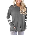thumbnail image 2 of Women's Long Sleeve T-Shirt, Crewneck Stripe Sleeve Casual Top, Basic Loose Fit Tee for Women, Soft Everyday Shirt for Daily Wear, Fall and Winter Layering Staple-Gray, 2 of 7