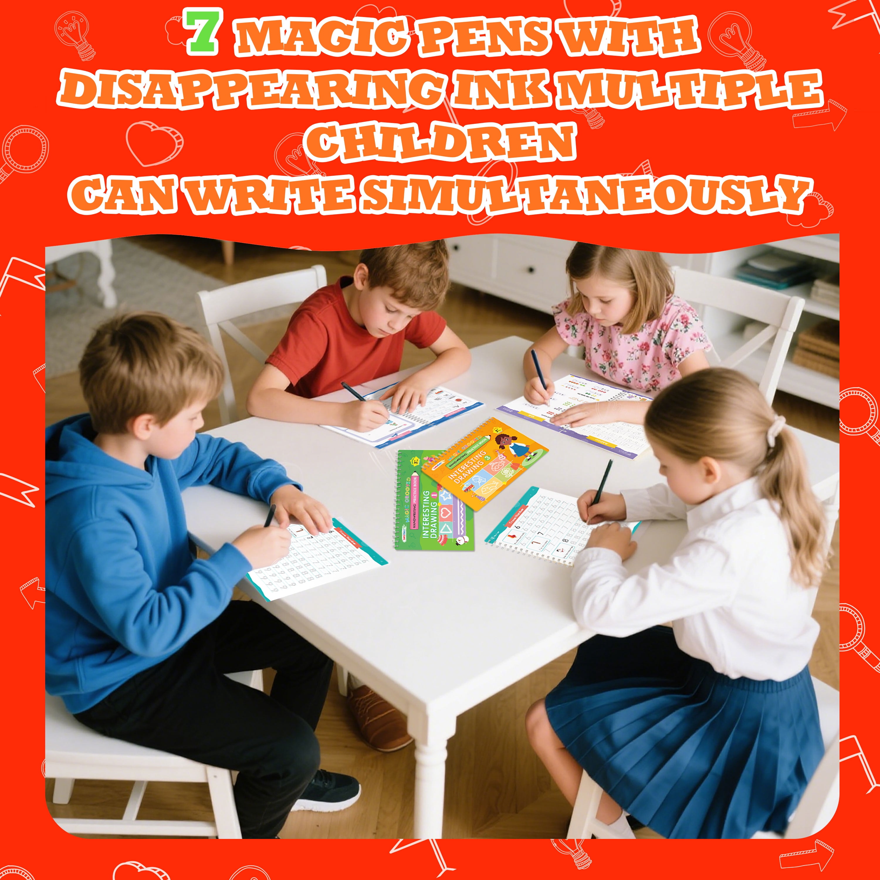 Magic Grooved Writing Practice for Kids Ages 3-8, Reusable Grooved Handwriting Workbooks，Large-Scale Writing Workbook, Kindergarten Workbook, 10.24 x 7.29 inches (7 Books + Pens)