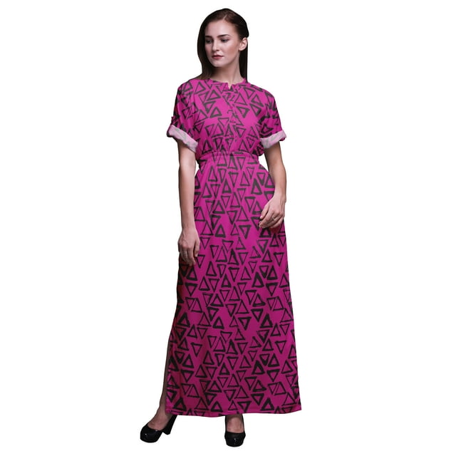 Bimba Rayon Triangle Geometric Printed Gown Kimono Sleeves Summer Long Maxi SlitDress-XX-Large