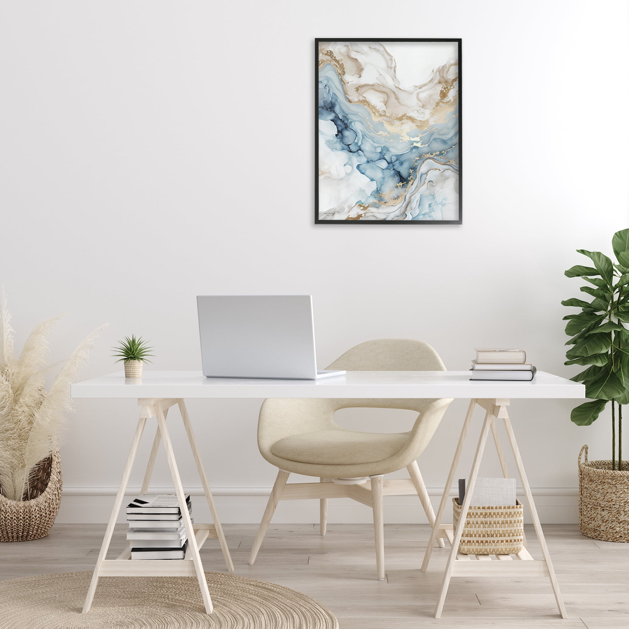 Stupell Industries Chic Geode Pattern Abstract Painting Black Framed Art Print Wall Art, 24 x 30