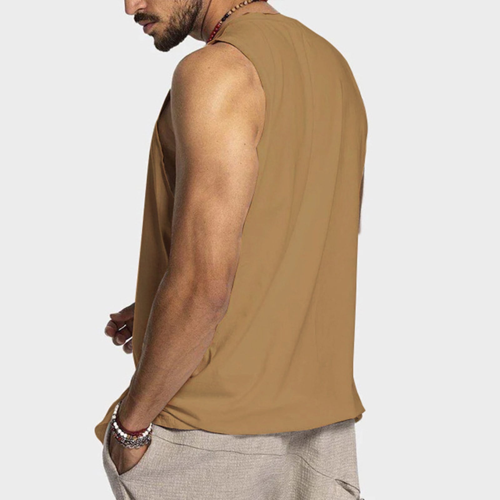 Jovati Men S Tank Top New Solid Color Vest Sleeveless Casual Sports Loose Vest V Neck Tank Top Other