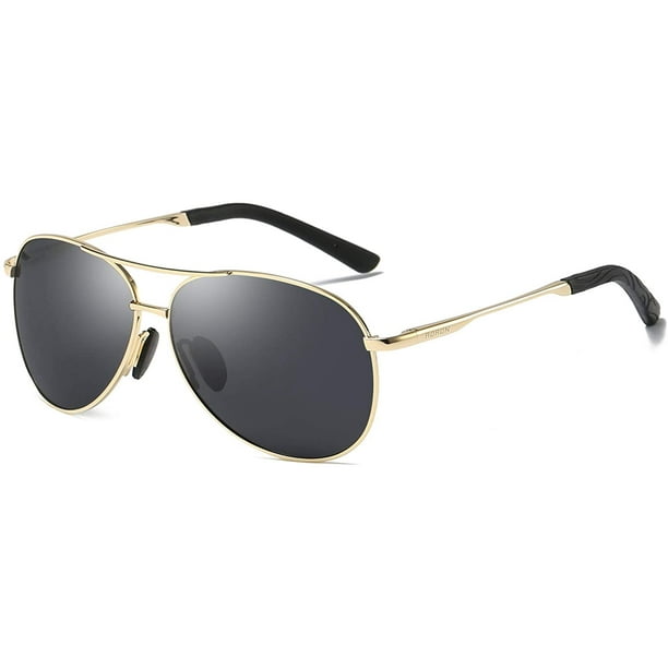 Aviator Sunglasses for Men Women Polarised UV Protection Multicolor  Polarized Pilot Sunglasses for Mens Unisex (Black Lens Golden Frame) 