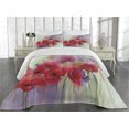 thumbnail image 2 of Ambesonne Poppy Flower Quilted Coverlet 3 Pcs, Spring Flowers Romance, King Size, Lavender and Red, 2 of 4