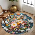 thumbnail image 2 of Round Rugs 5Ft, Boho Flower Round Area Rug Washable Indoor Throw Carpet, Retro Daisies Bohemia Floral Clouds Ethnic Soft Non Slip Circle Rug for Cabinet Bathroom Home Decor Aesthetic, 2 of 8