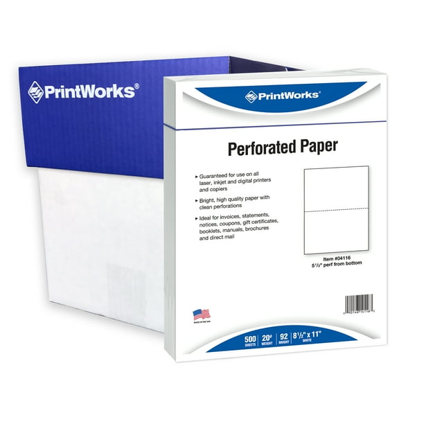 Printworks Perforated Paper 85 X 11 20 Lb 55” Perf White 2500 Shts 04116 0174