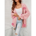 thumbnail image 3 of KelaJuan Women Fashion Wild Cardigan Flower Decor Lantern Long Sleeve Knitted Sweater Coat Autumn Winter Open Front Outerwear, 3 of 6