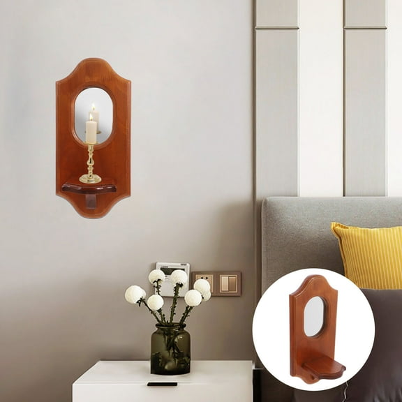 HOMEMAXS Wooden Wall Candle Holder for Elegant Home Decor with Glass Mirror Design Brown 6.5 Inches