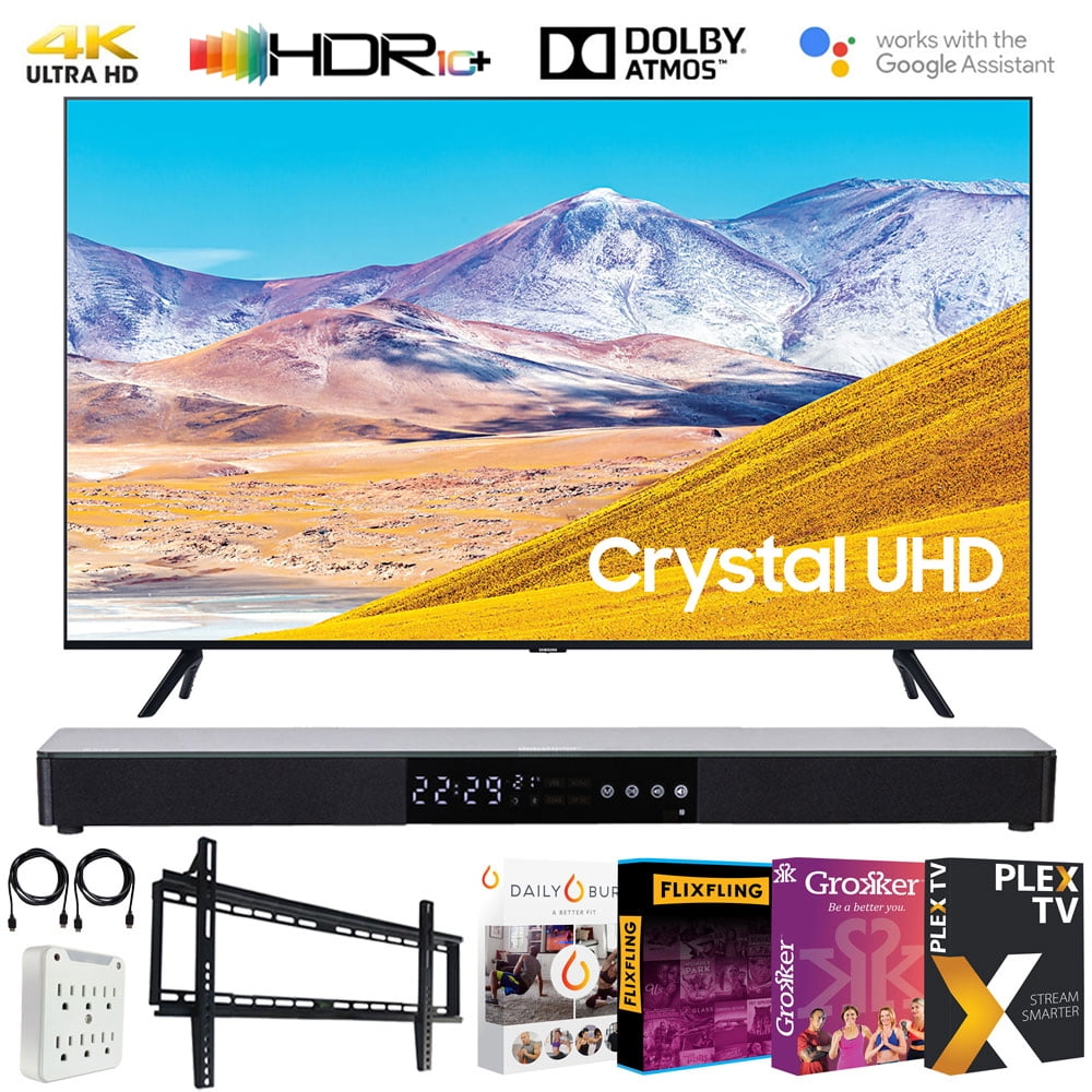 Samsung UN50TU8000 50-inch 4K Ultra HD Smart LED TV (2020 Model) Bundle with 31-in Sound bar+Wall Mount+Tech Smart USA TV Essentials 2020 & Surge Adapter (UN50TU8000FXZA 50TU8000 50" TV)
