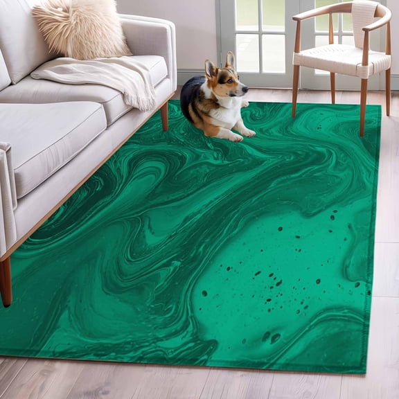 Green Marble Area Rugs 2.7'x5', Washable Small Throw Rugs for Kitchen Bedroom, Modern Farmhouse Gradient Abstract Fluid Art Indoor Outdoor Rug Non-Slip Low Pile Carpet Runner Reversible Floor Mats