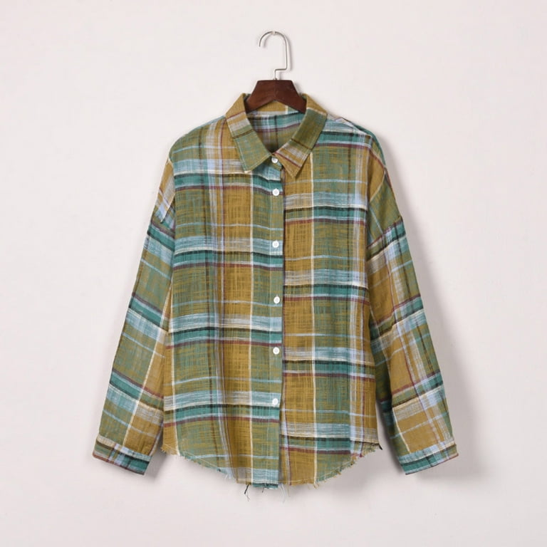 Womens Flannel Plaid Shirts Oversized Button Down Shirts