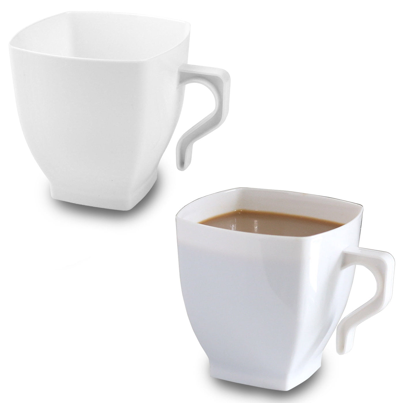 White Plastic  Coffee  Cups  8oz Square Mugs with Handle 
