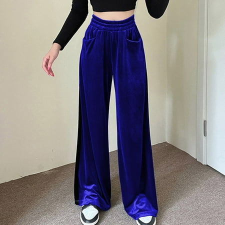 

TIANEK Suede Elastic Waist High Waist Color Blocking Sagging Loose Wide Leg Trousers Length Skull Pajama Pants Clearance