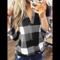 thumbnail image 3 of Blusas de Trabajo Básicas Informales para Mujer, con Cuello en V, Estampado A Cuadros, Puños y Larga. Gris XXL, 3 of 5