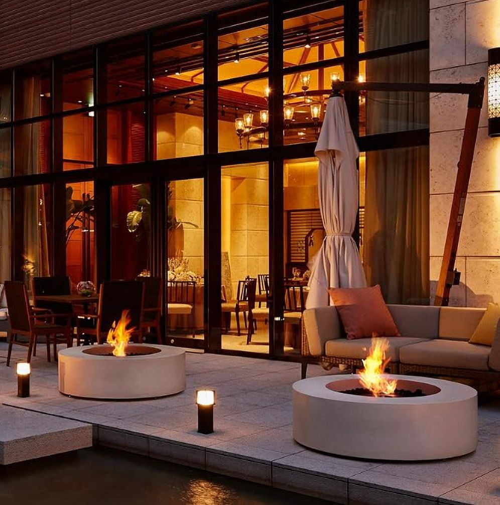 Eco Smart | ARK 40 Fire Pit Table | Bone Color | Stainless Steel Gas Burner | Elegant Curved Design with Versatile Wide Lip | Complements Any Decor and Setting