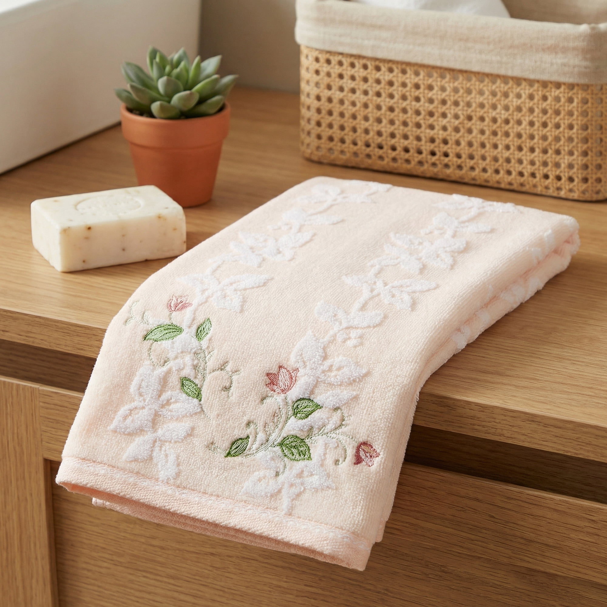 Unique Bargains Cotton Jacquard Hand Towels with Floral Embroidery Orange 2pcs 27" x 13"