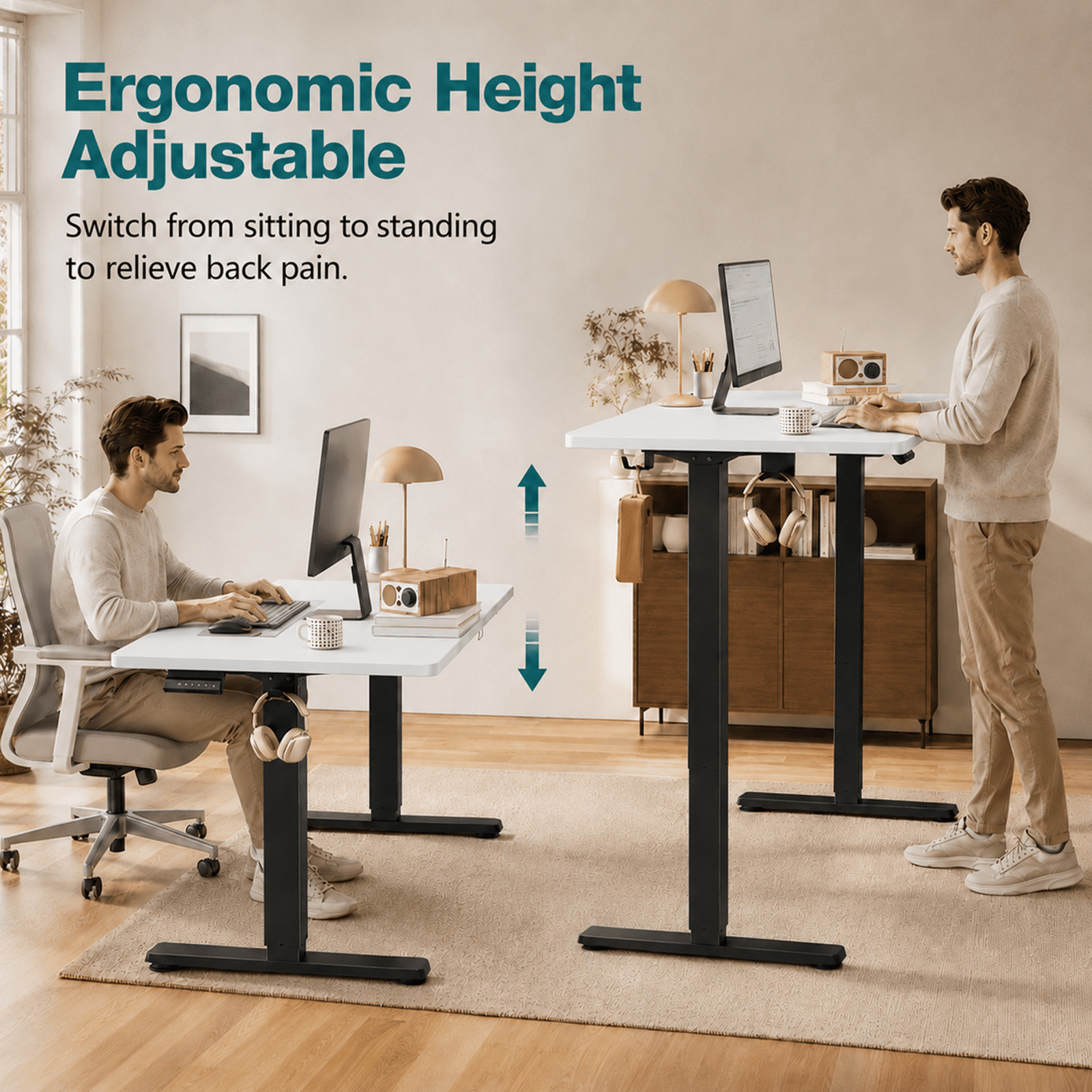 Alvantor Standing Desk, 28.7''- 48'' Height Electric Height Adjustable Home Office Desk with 3 Memory Presets, Sit and Stand Up, T-Shaped Frame