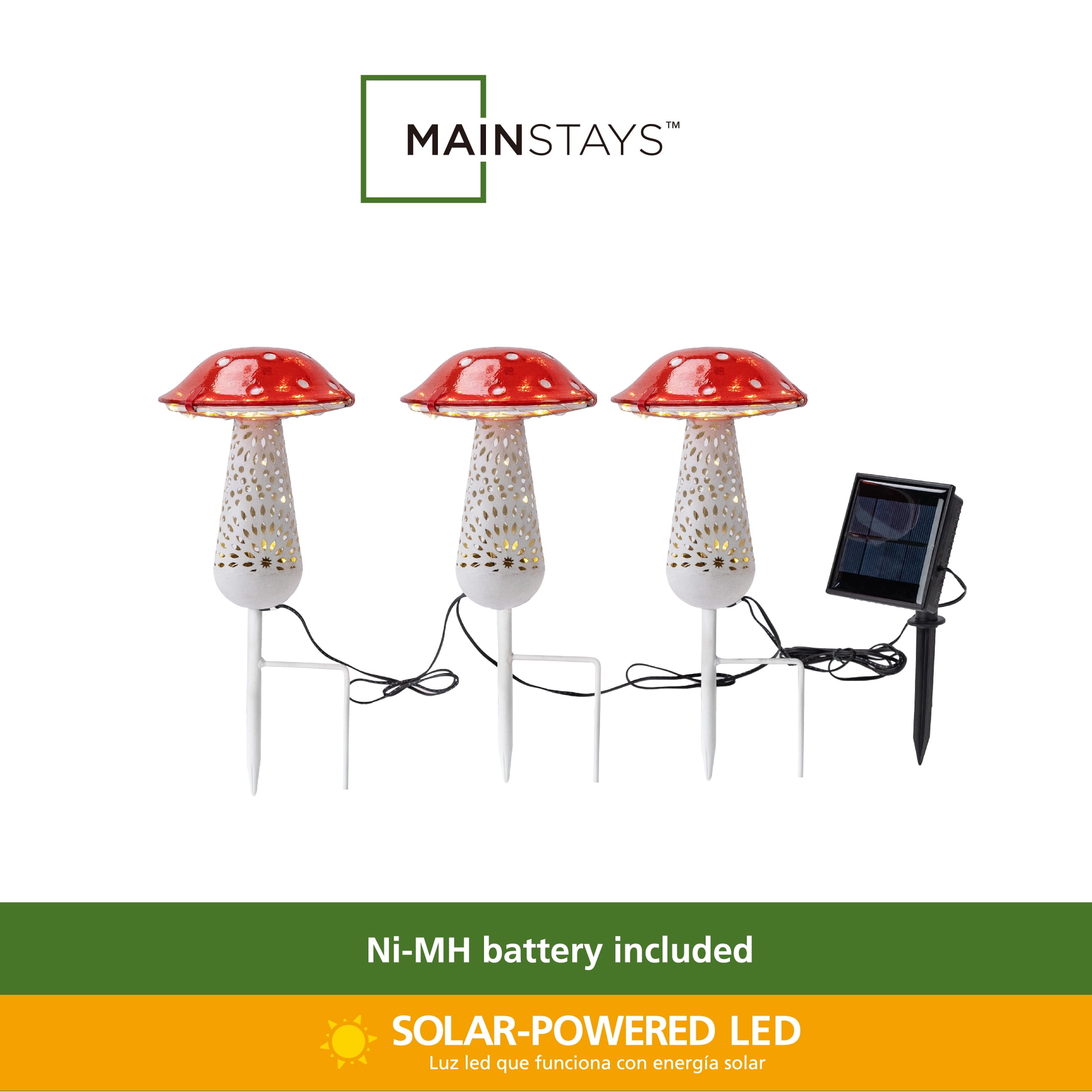 Mainstays LED Solar Mushroom Garden Stakes 3-Pack — Whimsical