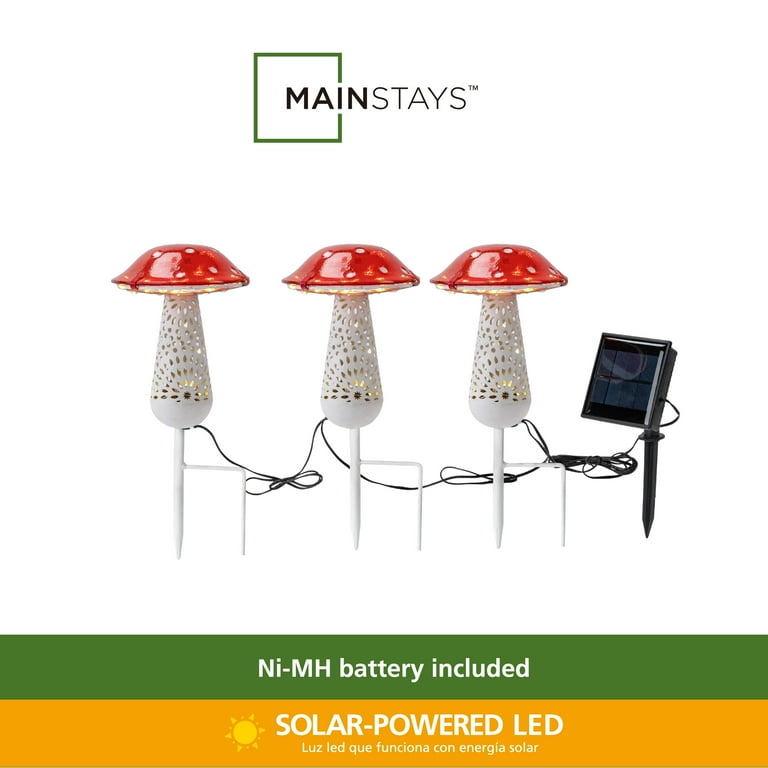 Mainstays LED Solar Mushroom Garden Stakes 3-Pack — Whimsical