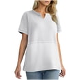 thumbnail image 2 of Women's V Neck Short Sleeve T-Shirt Tops Blouses Loose Fit Waffle Knit Solid Color Casual Daily Wear Work Office Vacation Fashion Essential Gift for Women | CSEONE,White L, 2 of 9