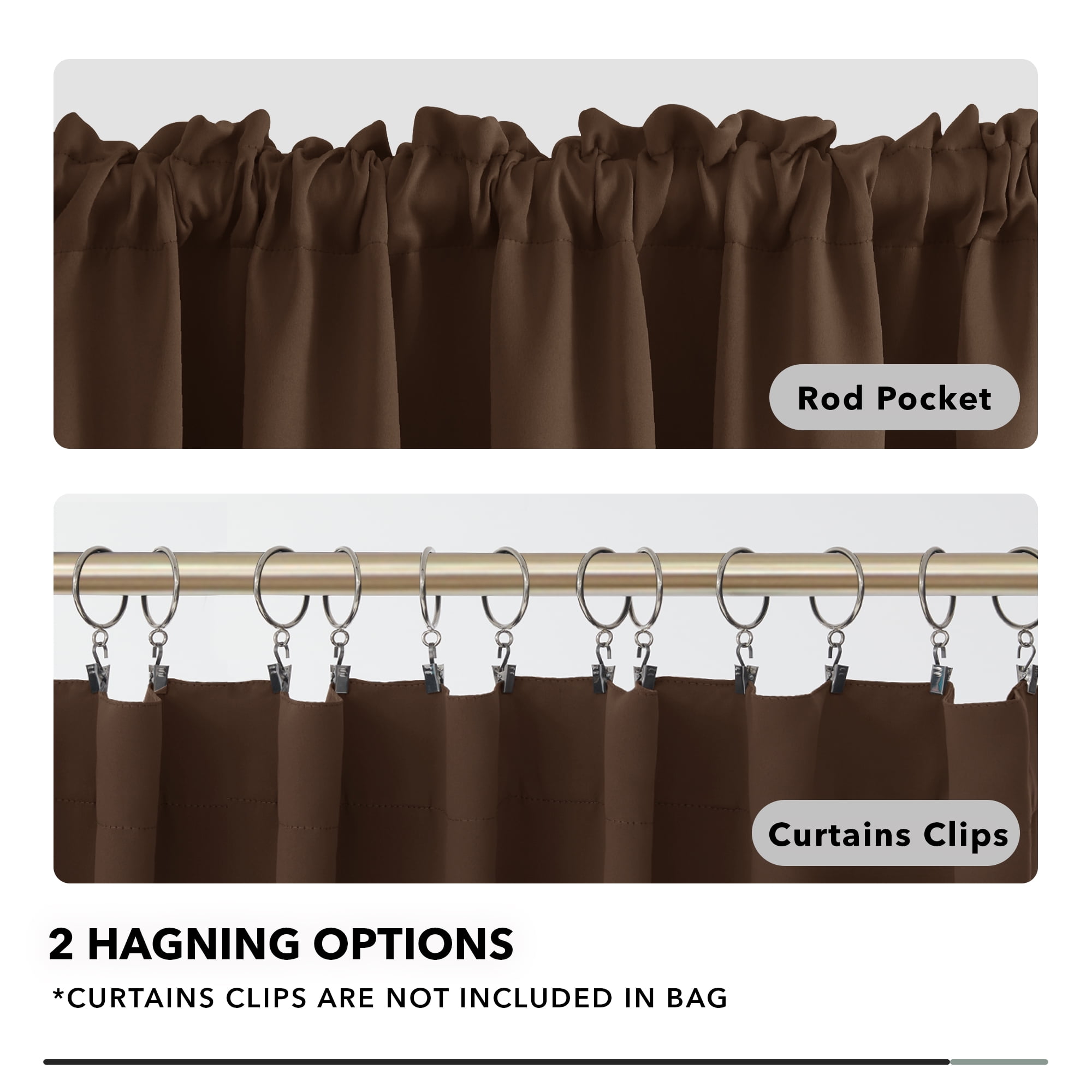 Deconovo Energy Saving Blackout Curtains 63 inches Long, Rod Pocket Thermal Insulated Curtain Panels, Brown, 52"W x 63"L, 2 Panels