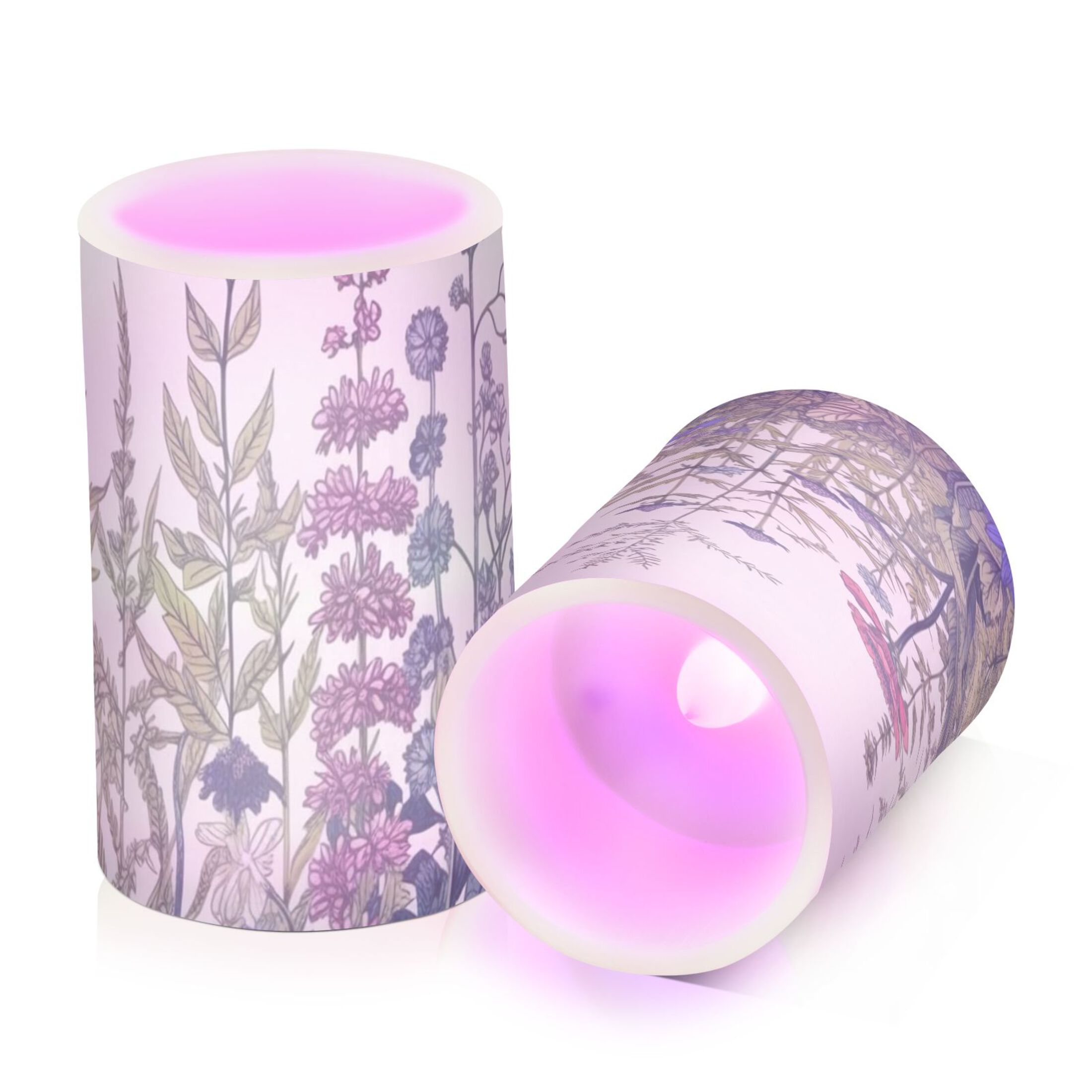 Wildflower Flickering Flameless Candles Battery Operated with Remote Timer LED Pillar Candles Set of 2