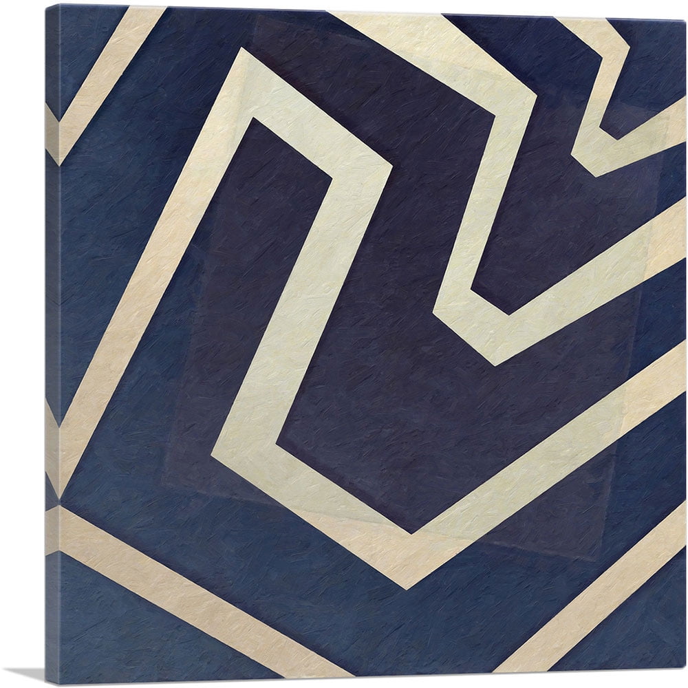 Navy Blue and Ivory Geometric Canvas Art Print, 18" x 18"