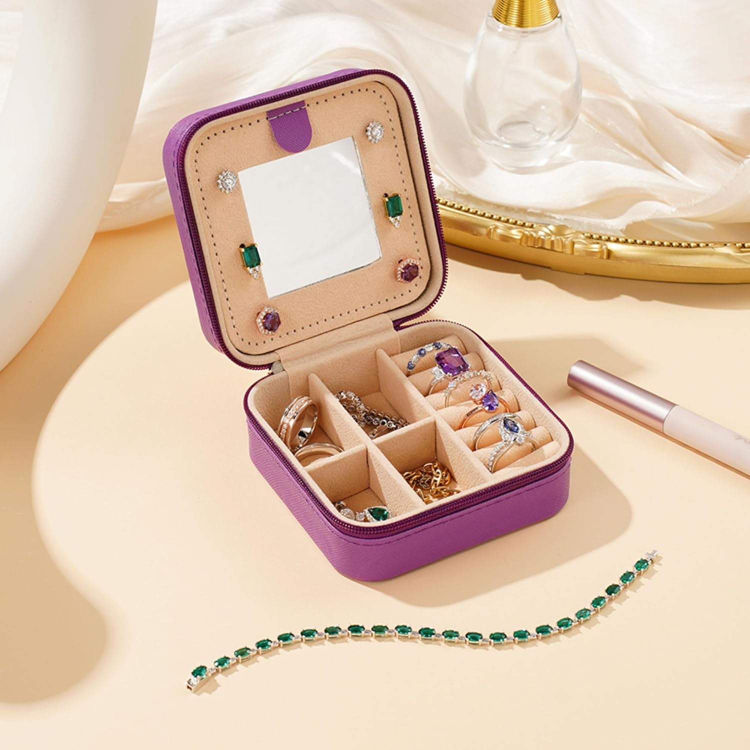Travel Jewelry Case For Women Girls, Initial Jewelry Box | Small Jewelry Box | Travel Jewelry Box For Women | Travel Jewelry Case | Travel Gifts For Women| Travel Jewelry Organizer - Purple[Z1]
