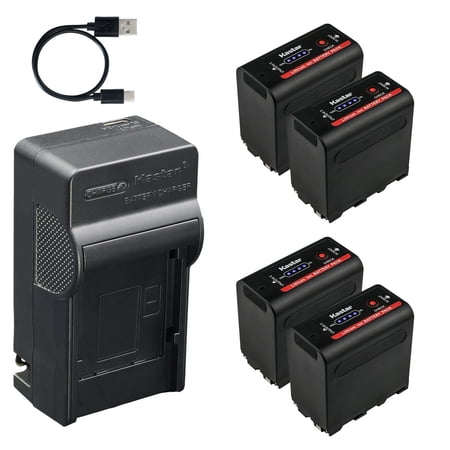 Kastar 4-Pack NP-F980EXP Battery and AC & USB-C Charger Compatible with Sony NP-F570 NP-F750 NP-F770 NP-F970 NP-F980 NP-F990 Series for Camera Camcorder LED Video Light Monitor Recorder