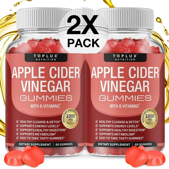 Toplux Apple Cider Vinegar Gummies 1000mg ACV with the Mother for Immune System, Detox & Cleanse 60 Count 2 Pack