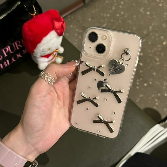 INS stylish 3D bow tie love pendant clear silicone soft case for iPhone 15 12 14 13 Pro Max 11 shockproof protective cover Funda