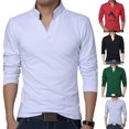 thumbnail image 3 of Am Color sólido de los hombres más el tamaño de cuello de pie cuello V manga larga camiseta Slim Fit Toppangjing, 3 of 4